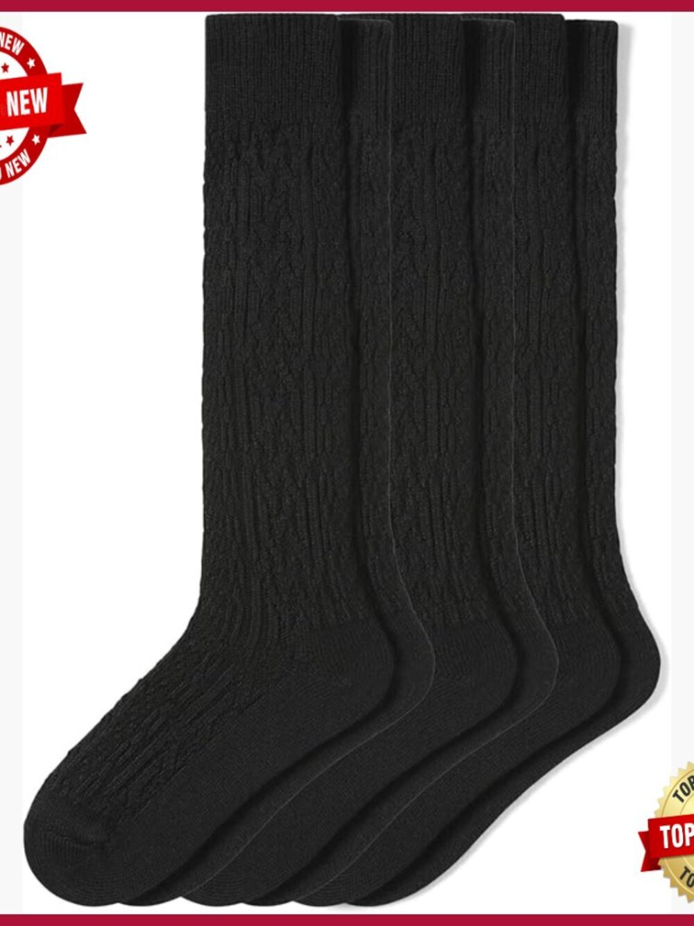 Cable Knit Knee-High Socks 3 Pair Pack Soft Cotton Blend